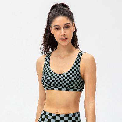 China Breathable Fitness And Yoga Wear Workout Apparel Sports Bra Checkerboard Plaid Quick Dry Fitness Tops for sale