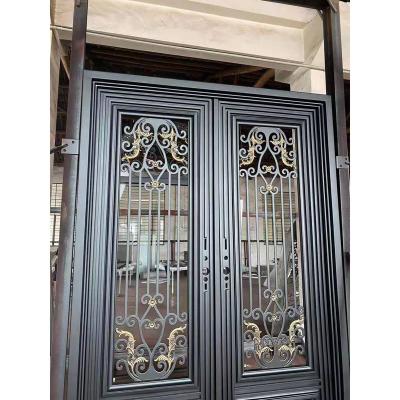 China Heat Insulation Iron Entry Door Wrought Iron French Doors Hot Selling Double Entry Wrought Iron Double Door for sale