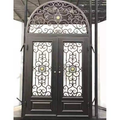 China Luxury Anti-theft Double Exterior Wrought Iron Doors Front Entry Iron Grill Doors Designs New for sale