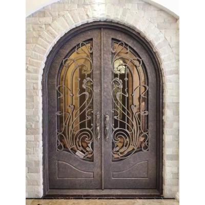 China Modern Arched Entry Doors Double Iron Exterior Front Entryways Design Wrought Iron Door For High Quality for sale