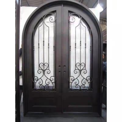 China Anti Theft Metal Doors Designs Entry Villa Iron Front Iron Front Wrought Iron Exterior Double Part Glass Door for sale