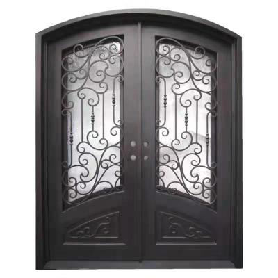 China Beautiful Traditional Design Eyebrow Front Bronze Security Wrought Iron High Quality Door For House for sale