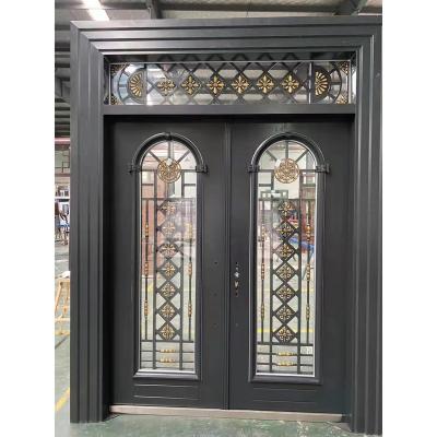 China American Style Thermal Insulation Double Doors Leaf Exterior Metal Entry Wire And Motherboard Wrought Iron Door for sale