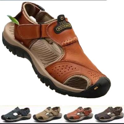 China Good Quality Breathable Men Leather Trim Single Layer Cowhide Beach Outdoor Casual Sandals for sale