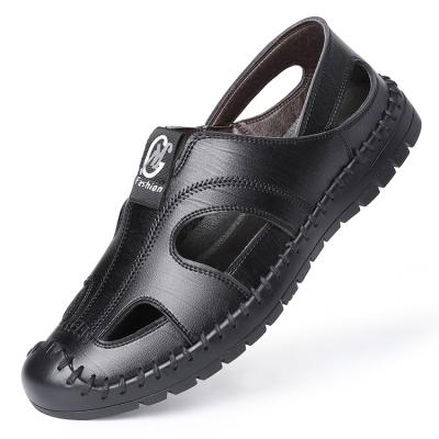 China Wholesale Breathable Casual Leather Shoes Men's Soft Solid Breathable Rubber Sole Sandals for sale