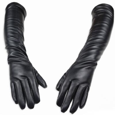 China 50CM Long Simply Leather Gloves For Korean Version Ladies Autumn/Winter Leather Gloves Design Lengthened PU Gloves To Keep Warm for sale