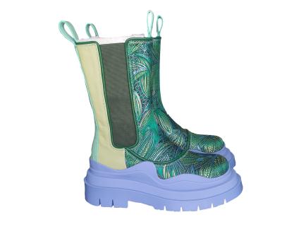 China Deodorization Green Lily Flanged Flat Flanged Version Boots Green Boots For Women for sale