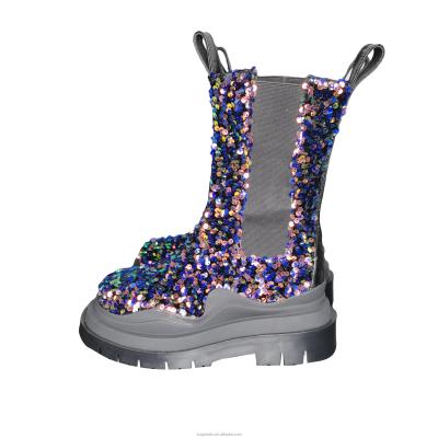 China Deodorization the new chromatic color boots for iridescence sequin patch women boots elegant colorful material version open boots for sale