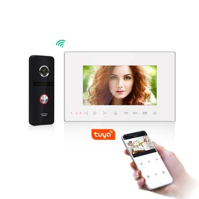 China Factory mood panel wifi wireless video door glass phone audio intercom for home with smart HD door bell camera tuya APP control open for sale