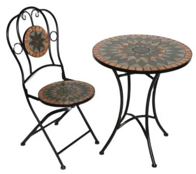 China Metal Mosaic Bistros Courtyard Style Garden Furniture Round Table Leisure Traditional Popular Table And Chair for sale