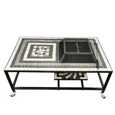 China Easily Assembled Classic Outdoor Safe And Rust-Resistant Square Pit Table Mosaic Tile Top Fire For Garden for sale