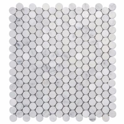 China Hot Sale Bianco Carrara White Marble Penny Round Stone Mosaic Slab for Flooring for sale