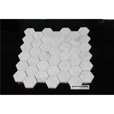 China Parquet Honed Bianco Carrara 2 Inch Hexagon Bathroom Flooring White Marble Mosaic Pattern for sale