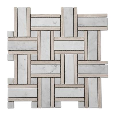 China Parquet Light Wood Grain , Carrara Basketweave Mosaic Tile Stock Price Marble Available For Kitchen for sale