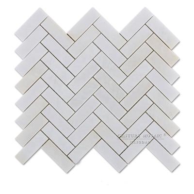 China Interior Bianco Diamante Onyx Polished White Floor and Wall Marble Herringbone Mosaic Tile for sale