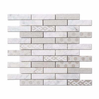 China 2018 New Arrival Parquet Strip Carved Craft Century Marble Mosaic Slab for sale