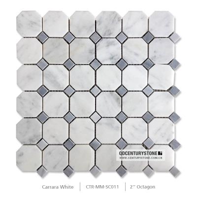 China Parquet Bianco Carrara Venato Italian White Mix Bardiglio Gray Marble Octagon Tile Mosaic for Flooring for sale