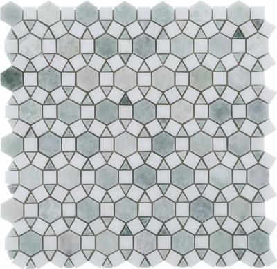 China Wholesale Parquet Ming Green and Thassos Bathroom Sunflower White Mixed Marble Decorative Mosaic Slab for sale