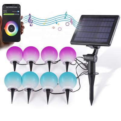 China Residential Decorative Solar Party Stake Smart LED Ball Smart 8 Bulb RGB Light APP Music Control for sale