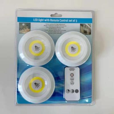 China Modern Drop Shipping 3 Pcs Round Remote Control Cabinet LED Sticky COB Wall Lamps for sale