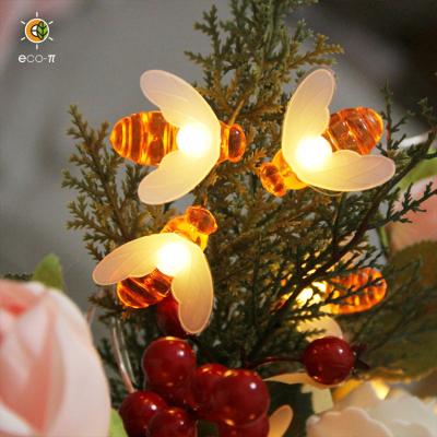 China 10 LED Solar Waterproof Honey Bee Fairy Lights 8 Modes Outdoor Battery Bee String Lights Simulation Bees Garden Decor for sale