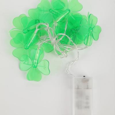 China Decorative Green Leaves Lucky Clover Battery Operated Lucky Clover Shape String Lights 4 10 LED String Lights for Bedroom Party for sale