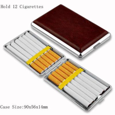 China Luxury Leather Metal Cigarette Holder Portable Pouch For Men Hold 12 Pcs Tan Black for sale