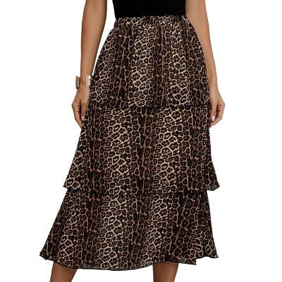 China Plus Size 2021 New Summer Loose Leopard Printed Skirts Women Summer High Waist Casual Ruffle Coldker Tiered Skirt for sale