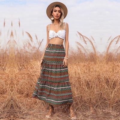 China Autumn Winter Women's Fashion Retro Style Women's Long Split Maxi Skirt Feminine A-line Breathable National Floral High-waist For Women for sale