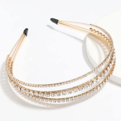 China Shinny Headband Luxury Baroque Pearl Headband Crystal Rhinestone Handmade Bridal Wedding Hair Accessories 3 Layers Headband for sale