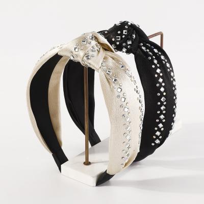 China Hot Selling Silk Headband Crystal Diamond Knotted Headbands Luxury Women Headband Fashion Accessories Temperament Headwear for sale