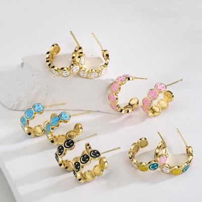 China New Arrival Trendy Fine Jewelry Gold Plated Smile Stud Earrings Kawaii Drip Oil Cuff Earrings Women Friendly Materials for sale