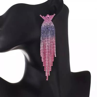 China Full Color Gradient Crystal Earrings Wedding Jewelry Tassel Earrings Sexy Luxury Jewelry Friendly Material Ladies Earings for sale