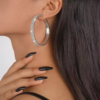 China Full Rhinestone Crystal Jewelry Girl's Shining Circle Big Earring Classic Luxury Sexy Material Friendly Round Circle Earrings Women for sale