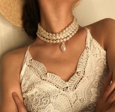 China New Multi-Layer Simple Elegance Pearl Necklace Material High Quality Friendly Wedding Jewelry Accessories Vintage Beaded Necklaces for sale