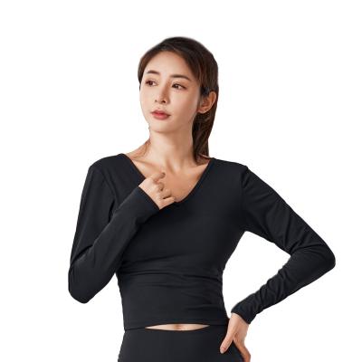 China Breathable Fitness Workout For Women Long Sleeve V-Neck High Quality Yoga Active Wear for sale