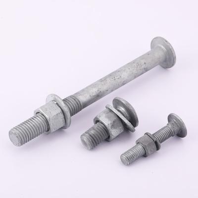 China Steel Hot Dip Galvanized Square Neck Bolts Step Bolts HDG Head Mushroom Road Guardrail Bolt And Nut for sale