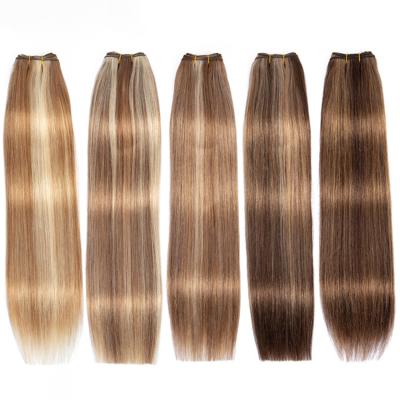 China Double Drawn Curly Highlight Hair Color Extensions Hair Bundles Brown Ombre Peruvian Straight Hair Extensions for sale