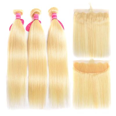 China Free Sample Wefted Hair Extensions Russian Raw Curly 613 Blonde Lace Closure 613 Bundles Bundles With Frontal Weave Hair Diatributors for sale