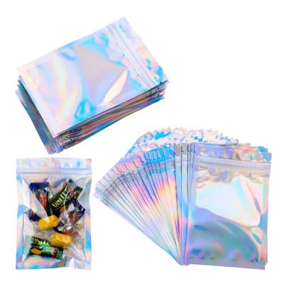 China Custom Printed Logo Recyclable 4 x 6 Inch Clear Rainbow Mini Mylar Holographic Zip Lock Zipper Food Packaging Bag for sale