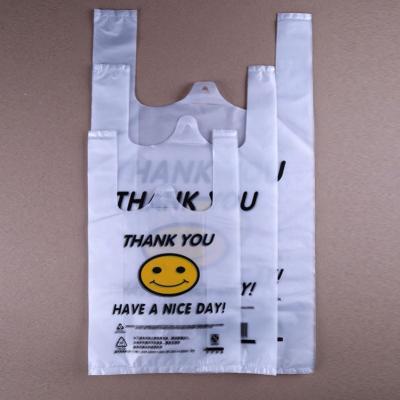 China Supermarket Recyclable Hdpe Degradable Supermarket Packing White T-shirt Plastic Carrier Bags for sale