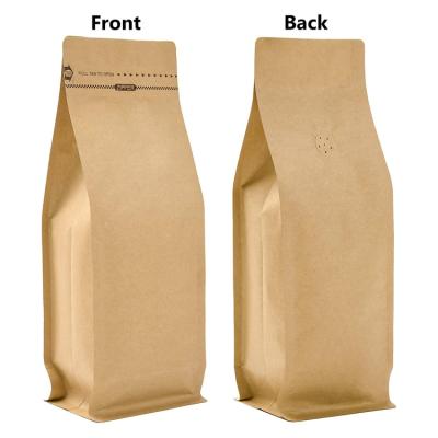 China Recyclable Brown Kraft Paper Pouch 1kg 2Kg Flat Bottom Heat Sealed Empty Coffee Beans Packaging Zipper Coffee Bag With Valve for sale