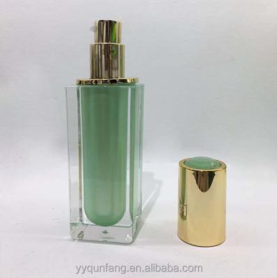 China Qunfang 30ml 50ml 100ml 120ml Empty Thick Wall Acrylic Cosmetic Square Personal Care Bottles With Pump for sale