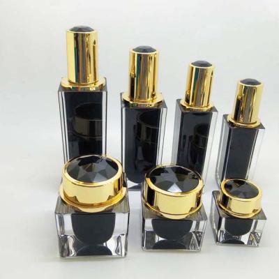 China Factory direct luxury thick black square wall personal care empty acrylic cosmetic bottle and jar for sale