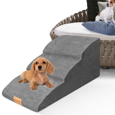 China Dogs EXTRA LENGTH HIGH DENSITY FOAM 3 TIERS DOG STEPS NON SLIP PET STAIRS FOR DOGS JOINT PAIN WITH WASHABLE COVER GREY for sale