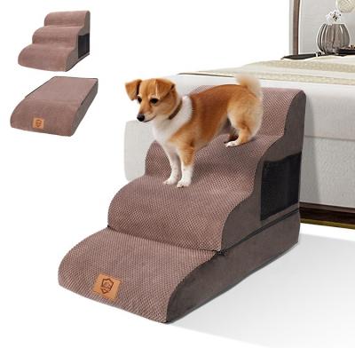 China Dogs 2-IN-1 DOG STEPS 4 TIERS HIGH DENSITY FOAM DOT CORDUROY WATERPROOF MACHINE WASHABLE COVER BROWN for sale