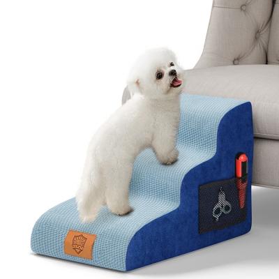 China Dogs DOG STEPS 3 TIERS HIGH DENSITY FOAM DOT CORDUROY WATERPROOF MACHINE WASHABLE COVER PEACOCK LIGHT BLUE for sale