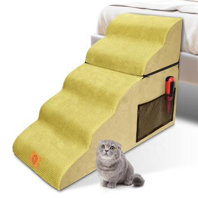 China Dogs HIGH DENSITY FOAM 3+2 DOG STEPS 5 TIERS DOT CORDUROY WATERPROOF MACHINE WASHABLE COVER for sale