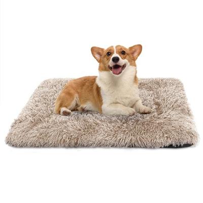 China Sustainable 36INCH XXL BEIGE Soft Luxury Plush Round Ultra Comfortable Dog Pet Bed Cushion for sale