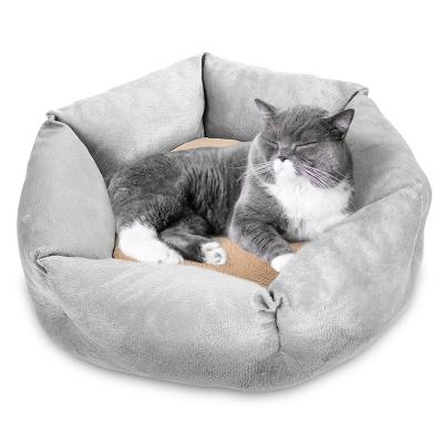 China Sustainable Soft Luxury Short Plush Round Ultra Comfortable Flower Shape Washable Dog Cat Pet Bed Cushion Grey for sale